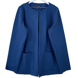 PLUS Long Tall Sally NWT Blue Collarless Front Pocket Hook Closure Blazer‎ Sz 14